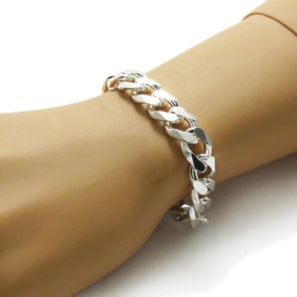 CHARMING STERLING SILVER CUBAN LINK CHAIN BRACELET - 8 INCH - Picture 15 of 16